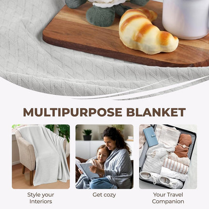 Superior Diamond Weave Blanket, 100% Cotton Cover for Home, Couch, Bed, Soft, Warm Blankets, Boho Aesthetic, Comfy, Cozy, and Cute Covers, Decorative Bedding Essentials, King, Platinum