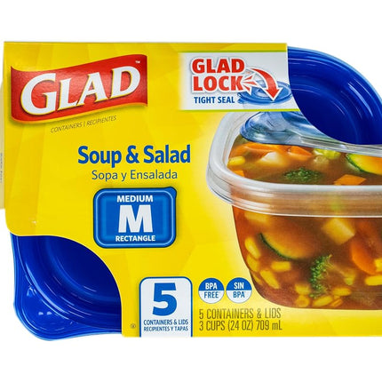 GladWare Soup & Salad Food Storage Containers for Everyday Use | Medium Rectangle Containers for Food Storage | Containers Hold up to 24 Ounces of Food, 5 Count Set