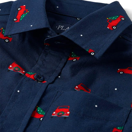 Chemise boutonnée à manches longues pour garçon The Children's Place, imprimé camion de Noël, taille M