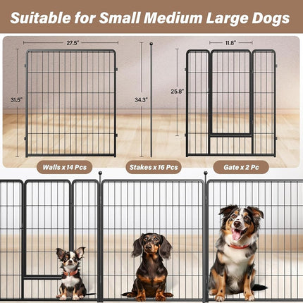Parc pour Chien Simple Deluxe, Enclos 16 Panneaux de 81 cm de Haut avec Revêtement Antirouille, Parc Portable Pliable en Métal Robuste pour Chiens de Petite/Moyenne/Grande Taille, Camping-Car, Noir