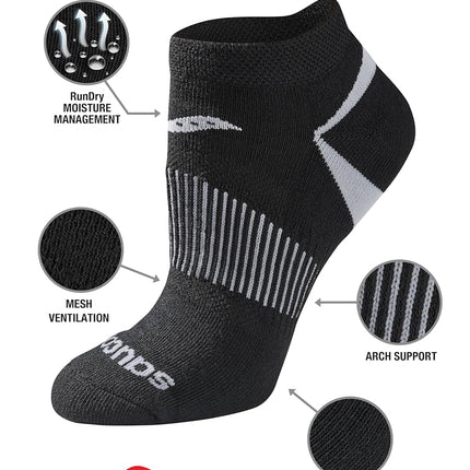 Saucony Women's Rundry Performance Selective Cushion Socks, Available in S-l (6, 12, Black Basic (6 Pairs), M (Pack of 6)