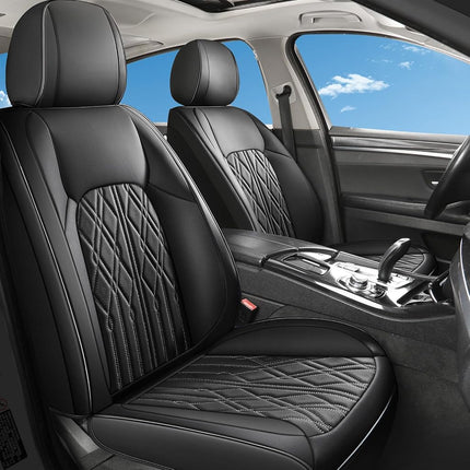 Huidasource Car Seat Covers, Leather Auto Seat Cushion Cover Universal Fit for Most Cars Sedan SUV Pickup Truck, Fit Honda Civic Nissan Compass Sentra Land Rover Focus Explorer(Front Pair/Black)