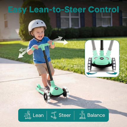 SereneLife Kids Scooter for Ages 3–7 – 3 Wheel Kick Scooter with Seat Option, Light-Up LED Wheels, Lean-to-Steer, Foldable, Adjustable Height, 50 kg Capacity