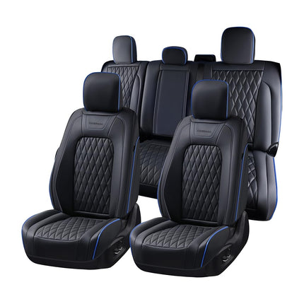 Coverado Leather Ford F150 Seat Covers Full Set, Automotive Seat Covers for Pick-up Truck, Waterproof Cushion Cover for 2015-2025 F150 and 2017-2025 F250 F350 F450 (Blue line)