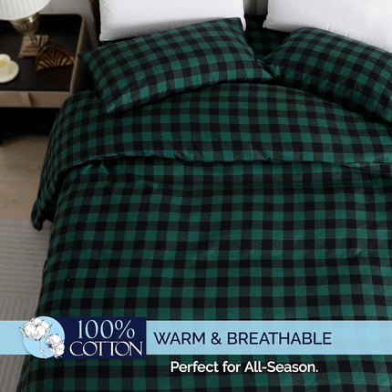 Elegant Comfort Ultra Soft 4-Piece 100% Turkish Cotton Flannel Sheet Set - Buffalo Check Plaid Flannel Sheets, Warm and Cozy Anti-Pill Premium Quality, Deep Pocket Fitted Sheet- Full, Green