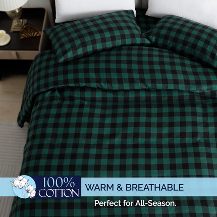 Elegant Comfort Ultra Soft 4-Piece 100% Turkish Cotton Flannel Sheet Set - Buffalo Check Plaid Flannel Sheets, Warm and Cozy Anti-Pill Premium Quality, Deep Pocket Fitted Sheet- Twin, Green
