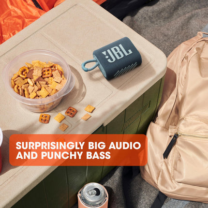 JBL Go 3: Altavoz portátil con Bluetooth, batería integrada, resistente al agua y al polvo azul JBLGO3BLUAM