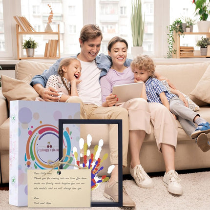 Family Handprint Kit, DIY Craft Keepsake Wooden Frame, Endless Gift Set, Non-Toxic Paints, Transparent Sheets (Black)