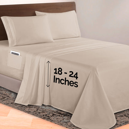 Elegant Comfort Luxurious 1500 Premium Hotel Quality Microfiber 4-Piece Sheet Set, 18-24 Inches Deep - Extra Deep Pocket Sheets - Ultra Soft 4PC Deep Pocket Sheets, King, Cream