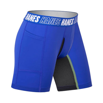 Caleçons boxeurs anti-frottement Hanes Moves pour garçons, noir/bleu - jambes longues, taille S