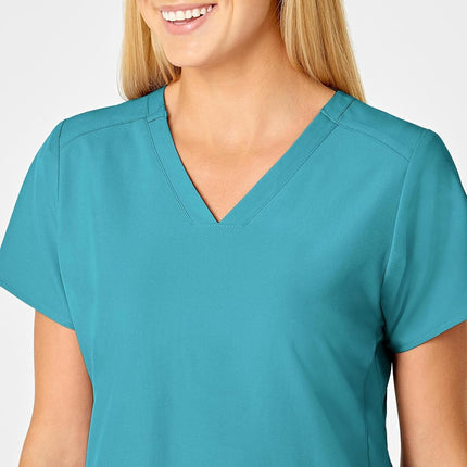WonderWink 6155ATEALSM W123 Women's Stylized V-neck Top, Teal Blue, Standard-S Size