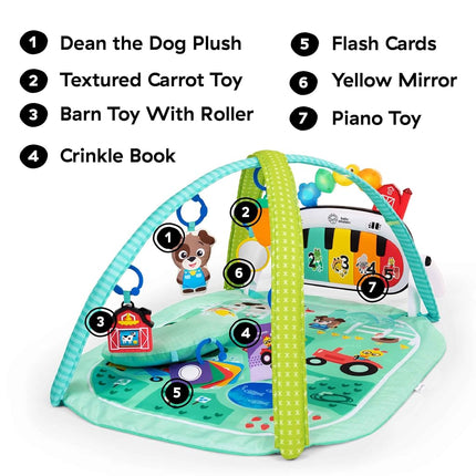 Baby Einstein Farm Explorers 4-in-1 Kickin’ Tunes Musical Meadow Music & Language Discovery Gym, Play Mat with Kick Piano, Ages 0 Months and Up