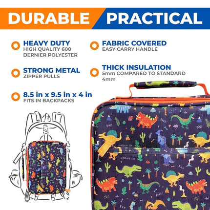 kinsho Bento Lunch Box with Insulated Bag, Water Bottle&Ice Pack Set for Kids Toddlers,5 Portion Sections, BPAFree Removable Tray, Preschool Kid Toddler Daycare Lunches, Snack Container,Blue Dinosaur