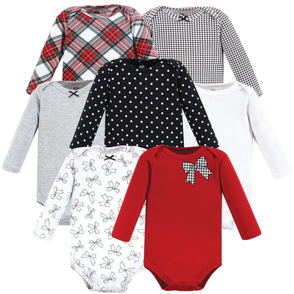 Hudson Baby baby-girls Cotton Long-sleeve Bodysuits, Winter Bows, 0-3 Months