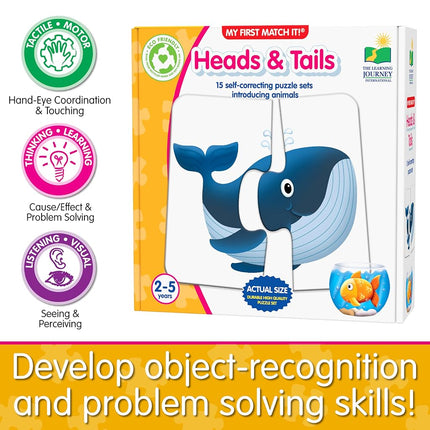 The Learning Journey My First Match It - Head and Tails Puzzle For Kids - Helps Interactive Child Development, Problem-Solving and Confidence Skills - 15 Self-Correcting Puzzle Sets - For 2+ Years