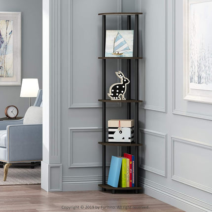 Furinno TURN-N-TUBE Set of 2, 5-Tier Corner Shelf, Dark Brown Grain