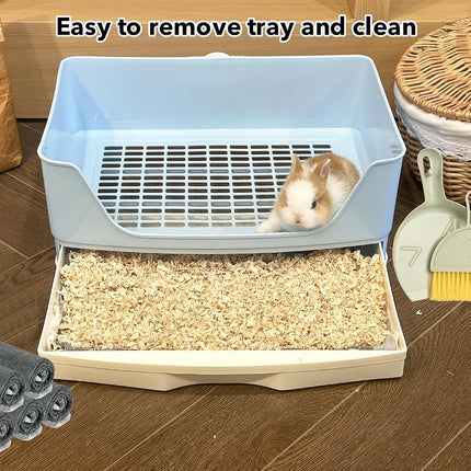 RUBYHOME Oversize Rabbit Litter Box with Drawer, Corner Toilet Box with Grate Potty Trainer, Bigger Pet Pan for Adult Guinea Pigs, Chinchilla, Ferret, Galesaur, Small Animals, 16.9 inch Long (Blue)
