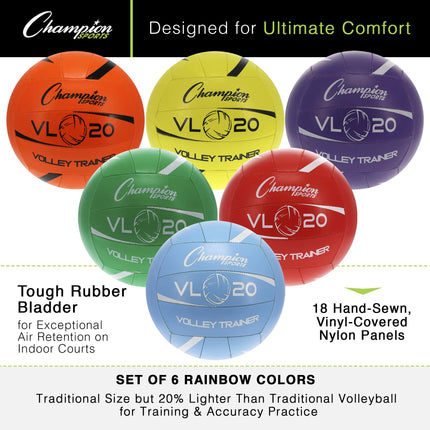 Balón de voleibol de entrenamiento Champion Sports, talla 8, para interior y exterior, con paneles de nailon suaves cosidos a mano - Balones de voleibol ligeros para practicar, recreación - Equipo y accesorios de voleibol de primera calidad - Juego