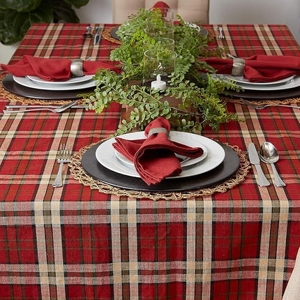 DII 100% Cotton, Machine Washable, Dinner and Holiday Tablecloth 60x84, Campfire Plaid, Seats 6 to 8 People