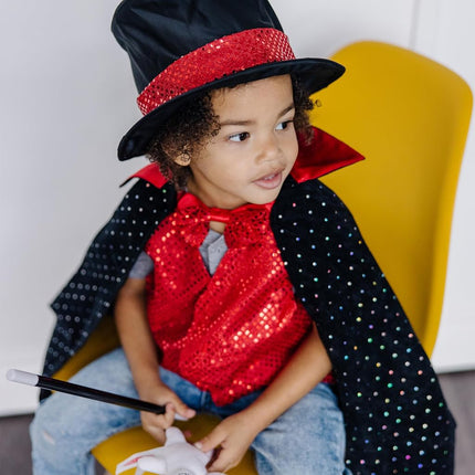 Melissa & Doug Magician Role Play Costume Set - Includes Hat, Cape, Wand, Magic Tricks