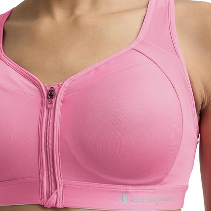 Champion Women's Sports Bra, Motion Control Front-Zip, High-Impact Maximum Support, Breathable, Moisture-Wicking, Pink Cosmos, 40C