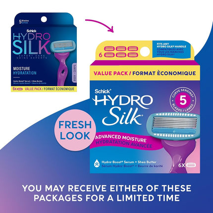 Schick Hydro Silk Hang-In Shower Razor Blade Refills for Women, 6 Count