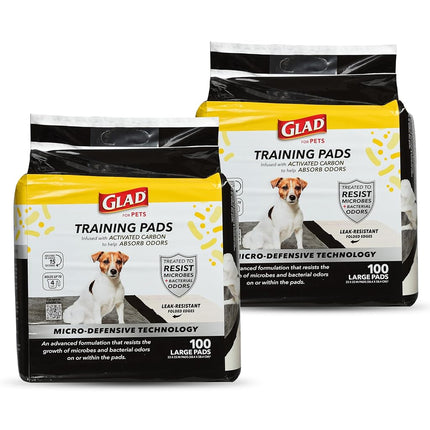 Glad for Pets Activated Carbon Puppy Training Pads with Anti-Microbial Technology, 23"x23" | Ultra Absorbent, Odor Control, Heavy Duty Puppy Potty Training Pads, 100ct - 2 Pack