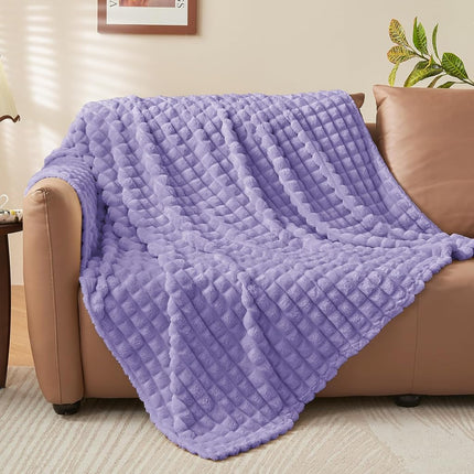 BEDELITE 3D Checked Lavender Fleece Twin Throw Blanket for Bed, 60x80 Inch
