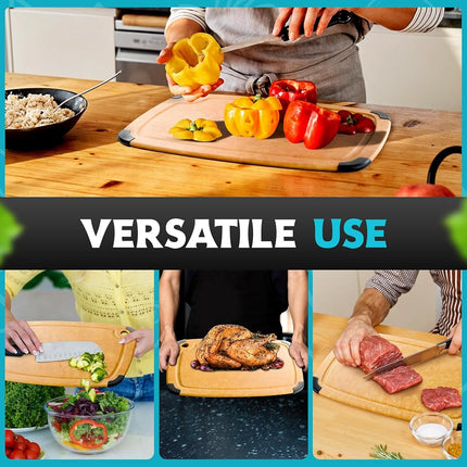 Dishwasher Safe Cutting Boards for Kitchen - 2 Piece Large Composite Wood Cutting Board Set with Non-Slip Feet and Juice Groove (14.5" x 11" and 11.7" x 9.3") - Thin, Lightweight, Eco-Friendly