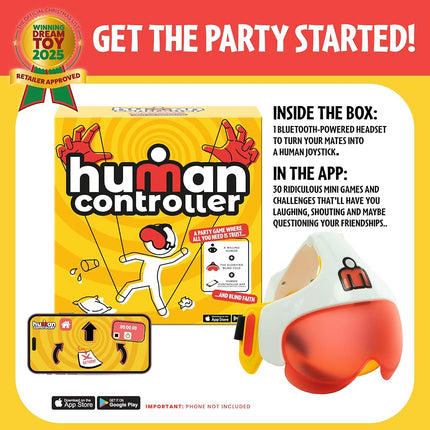 TOMY Human Controller Game – Interactive Blindfold Challenge with Vibrating Headset & Mobile App – Fun Team & Party Game for 2+ Players – 30+ Hilarious Tasks – iOS & Android Compatible – Ages 14+