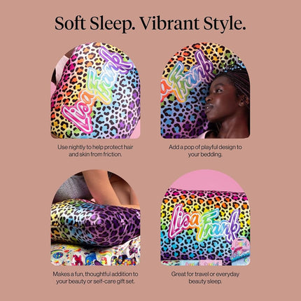 Kitsch x Lisa Frank Satin Pillowcase with Zipper for Hair & Skin, Softer Than Silk Pillow Cases, Wrinkle-Free, Smooth and Cooling Satin Pillow Covers King Size (19x36) - Rainbow Leopard