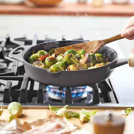 Poêle à frire/casserole en fonte Rachael Ray Nitro avec poignée d'appoint et becs verseurs, 25 cm, Gris
