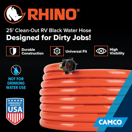 Camco 22990 RhinoFlex 25' Clean-Out Water Hose for Grey/Black Water Tanks (5/8" ID)