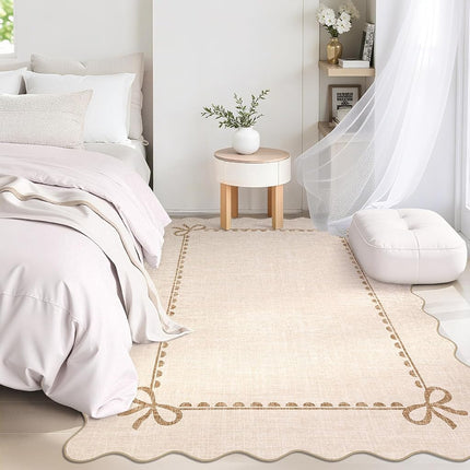 GarveeHome Scalloped Bow Rug 3x5 Washable Beige Rug for Bedroom Living Room