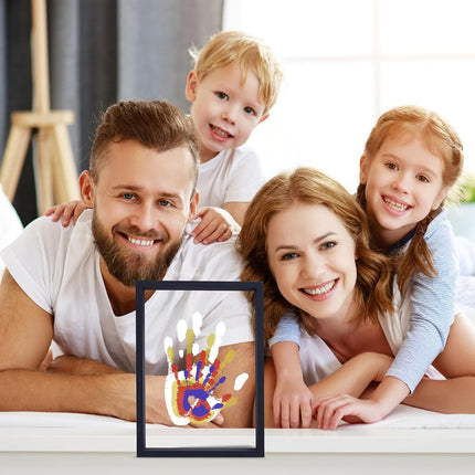 Family Handprint Kit, DIY Craft Keepsake Wooden Frame, Endless Gift Set, Non-Toxic Paints, Transparent Sheets (Black)