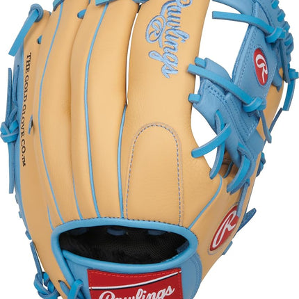 Rawlings | Select Pro Lite Series Francisco Lindor Youth Baseball Glove | 11.5 Inch | Right Hand Throw | Camel/Columbia Blue