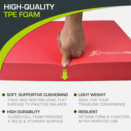 ProsourceFit Exercise Balance Pad – Large Cushioned Non-Slip Foam Mat & Knee Pad for Fitness, Stability Training, Physical Therapy, Yoga 15"x19", Red