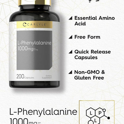 Carlyle L-Phenylalanine 1000mg | 200 Capsules | Amino Acid Supplement