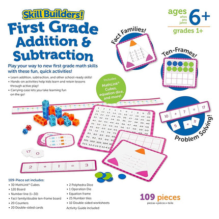 Learning Resources Skill Builders! 1st Grade Addition & Subtraction, Homeschool Curriculum, First Grade Learning Games, 109-Piece Set, Age 6+