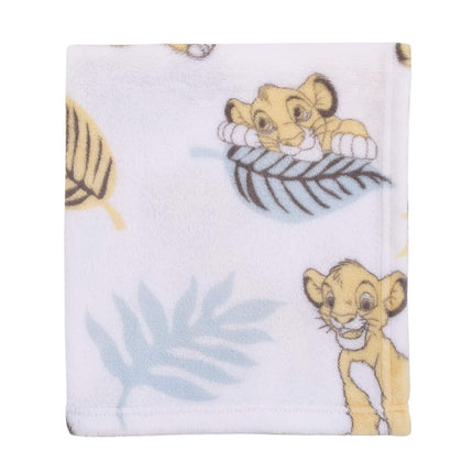 Disney Lion King Super Soft White, Yellow, Green Simba Leaves French Fiber Baby Blanket, White, Green, Yellow (4142501P)