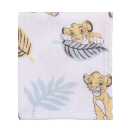 Manta para bebé Disney El Rey León súper suave, de fibra francesa, blanca, amarilla, verde con hojas de Simba, blanco, verde, amarillo (4142501P)