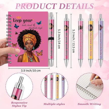 Colarr 12 Sets Black Women Journals and Pen Gifts African American Journal and Pen for Black Girl Lady Inspirational Spiral Notebooks African American Gifts