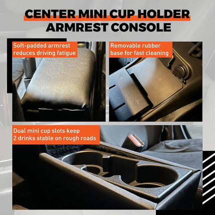 ECOTRIC Center Mini Cup Holder Armrest Console Compatible with 2006-2020 Dodge Charger Police Black Upholstered Middle Cover Storage Box pad Lid Kit Replacement Organizer