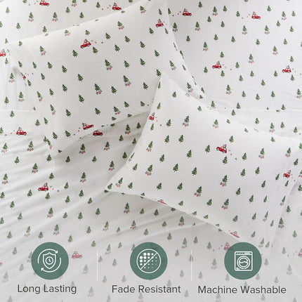 Woolrich Cotton Sheet Set Cottage Charms Print, 100% Cotton Flannel Sheets Warm & Fuzzy Bedding Set Twin Size Sheets, Fitted Pocket Fits Up to 12" Mattress, Twin Green Tree Trip 3 Piece