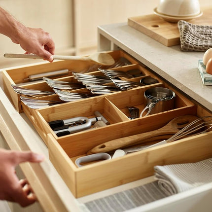 Joseph Joseph Drawerstore Expanding Cutlery, Utensil & Gadgets Organiser, Expandable In Drawer Space Saving Tray, Bamboo