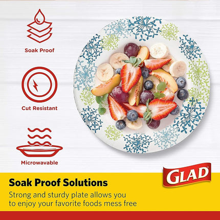 Glad Round Disposable Paper Plates for All Occasions | Soak Proof, Cut Proof, Microwaveable Heavy Duty Disposable Plates | 10" Diameter, 600 Count Bulk Paper Plates,Blue,White