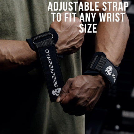 Gymreapers Weight Lifting Hooks (Pair), Heavy Duty Power Wrist Straps Hand Grip Support for Deadlifts, Pull Ups, Shrugs - Gym Gloves for Men and Women (Black)