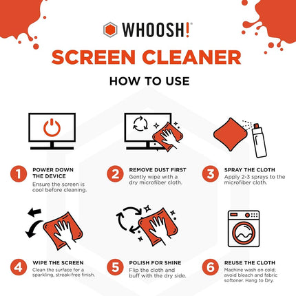 WHOOSH! Screen Cleaner Kit - Best for- Smartphones, iPads, Eyeglasses, Kindle, LED, LCD & TVs - Includes 3.4 Oz Bottle + 1 Premium Cloth
