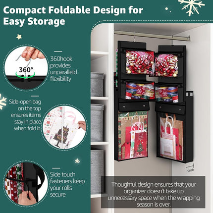 Hanging Wrapping Paper Organizer Storage, Over Door Gift Wrap Roll Holder