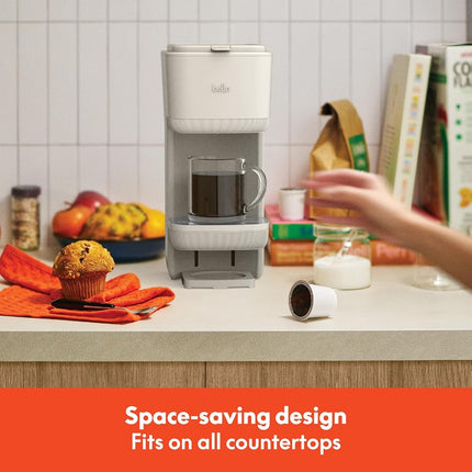 Cafetière individuelle Bella, compatible avec les dosettes K-Cup et le café moulu, avec plateau égouttoir amovible et réglable, arrêt automatique et accessoires réutilisables lavables au lave-vaisselle, infuse de 6 à 14 oz